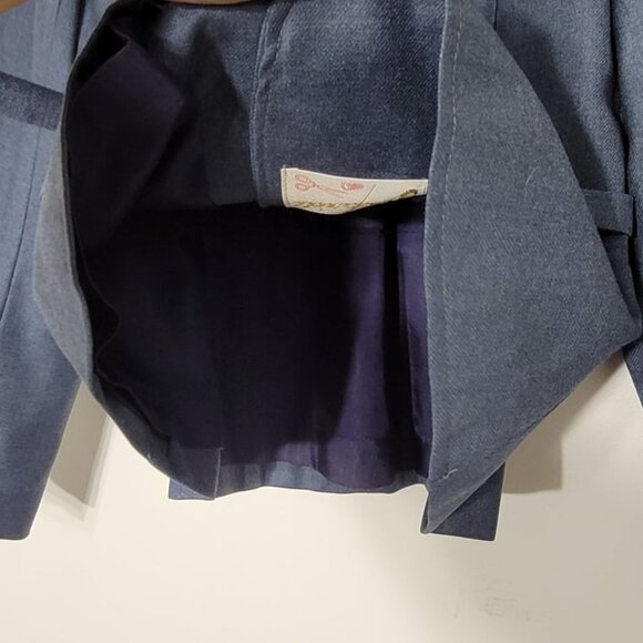 Jocardi Vintage Blue 100% Wool Button-Down Tie Waist Flat Collar Jacket Size 6 - Picture 6 of 10